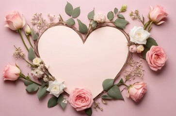 pink rose and heart shaped frame