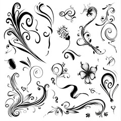 Black pencil curly or swirled sketches