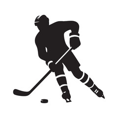 Power Play Elegance: Hockey Player Silhouette in an Artistic Display of Athletic Mastery - Hockey Illustration - Athlete Vector
