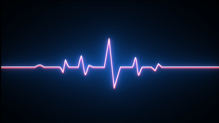 Neon Heart beat. Emergency ekg monitoring. Electrocardiogram show pulse rate graph ,Heart beat ,ECG ,EKG interpretation ,Life line ,Medical healthcare symbol. - obrazy, fototapety, plakaty