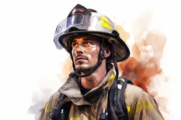 portrait of a firefighter wearing a helmet - obrazy, fototapety, plakaty