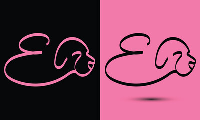 Initial letter E combine with dog head BLACK and PINK
