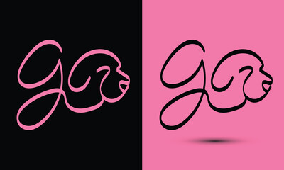 Initial letter g combine with dog head BLACK and PINK
