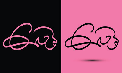 Initial letter G combine with dog head BLACK and PINK