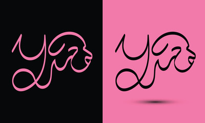 Initial letter Y combine with dog head BLACK and PINK