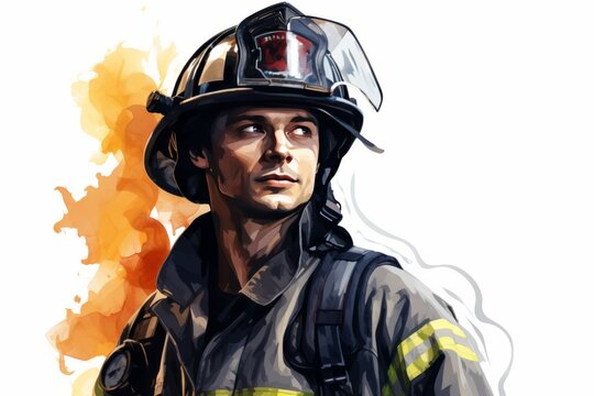 portrait of a firefighter wearing a helmet