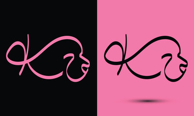 Initial letter K combine with dog head BLACK and PINK