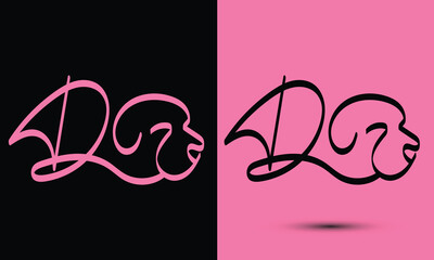 Initial letter D combine with dog head BLACK and PINK
