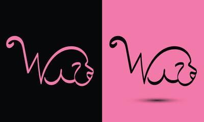 Initial letter W combine with dog head BLACK and PINK