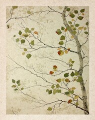 Autumn Vintage Paper with Tree and Leaves - Fall Background