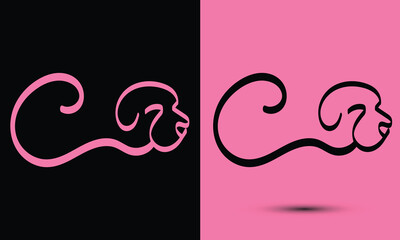 Initial letter C combine with dog head BLACK and PINK