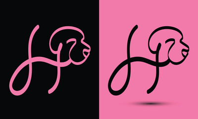 Initial letter H combine with dog head BLACK and PINK