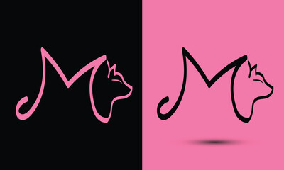 Initial letter M combine with cat head BLACK and PINK