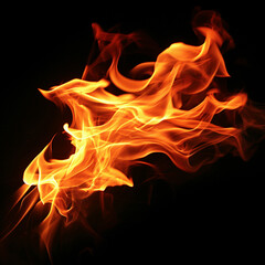 Fire flames on a black background, ai technology