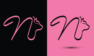 Initial letter N combine with cat head BLACK and PINK