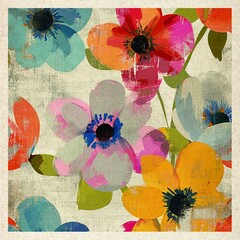 Vintage Floral Abstract Canvas Art Print