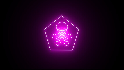 Neon glowing Skull and Crossbones Icon on black Background. Neon Skull & Crossbones Sign. Can be used for warning sign, banner, web design.