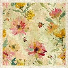 Vintage Floral Abstract Canvas Art Print