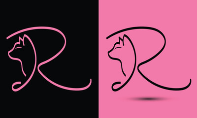 Initial letter R combine with cat head BLACK and PINK