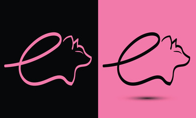 Initial letter e combine with cat head BLACK and PINK