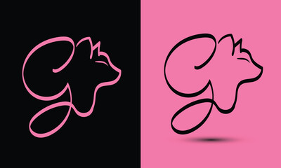 Initial letter g combine with cat head BLACK and PINK
