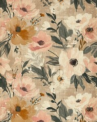 Vintage Floral Abstract Canvas Art Print