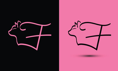 Initial letter F combine with cat head BLACK and PINK
