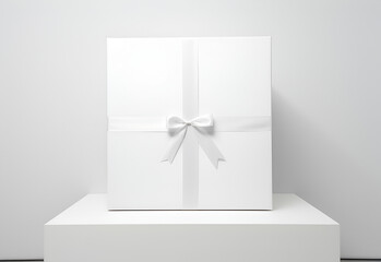 White gift box with ribbon front view
