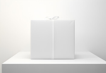 Big white present box on the white table
