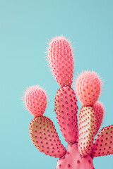 Pink cactus on a blue background.Pastel colors.Minimal concept.