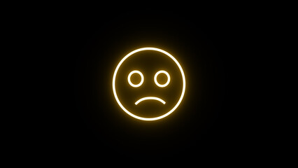 Neon glowing sad smile icon. neon sad emoji icons. character faces with emotions like sadness. - obrazy, fototapety, plakaty