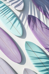 Flat lay of surfboards.Minimal concept.Pastel colors.