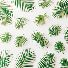 Palm leaves pattern. Green and white color combination.Minimal concept.