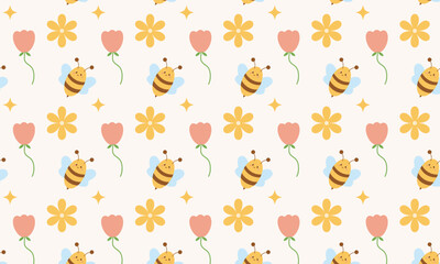 cute pattern of bees and flowers