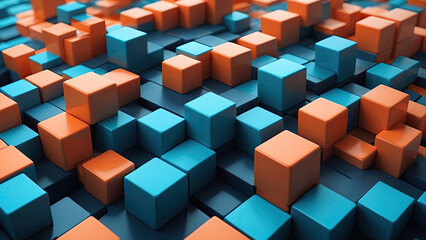 Geometric Creative Technology background Blue and Orange 3D cubes raised embossed 