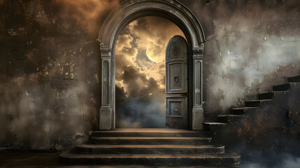 Ancient Archway with Mystical Moonlit Sky