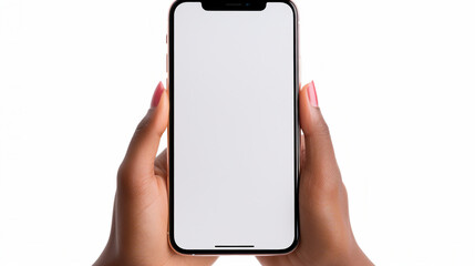 Close-Up POV: Modern Lifestyle with Female Hands Using Smartphone, Touching Screen on White Background - Digital Communication in the Contemporary Age