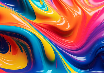 3D abstract background of mixing liquid paint in full screen with gradient vivid colors. Generative AI