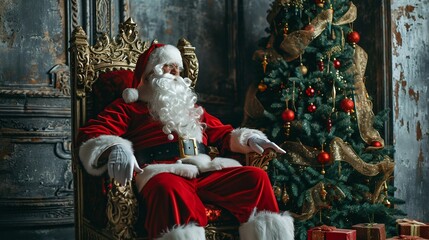 Majestic Santa Claus on Royal Throne. Generative ai