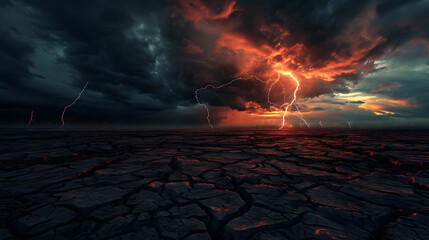 Surreal Storm Over a Cracked Desert Landscape - obrazy, fototapety, plakaty