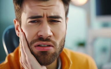 Man suffering from severe toothache. Close-up of a man in agony from dental pain.