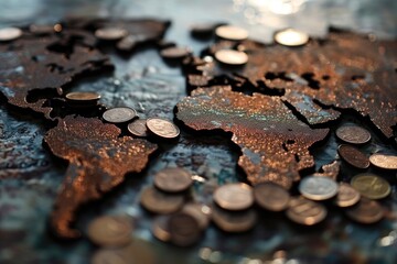 Coin Mosaic of Nations: Discover the Intricate World Map Composed of Coins, Symbolizing the Global Intersection of Currency, Collectibles, and the Rich Tapestry of International Finance.