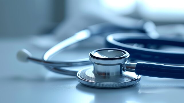 Close up of a stethoscope on a table.