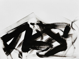 Fototapeta na wymiar Black paintbrush on white background. Modern artwork