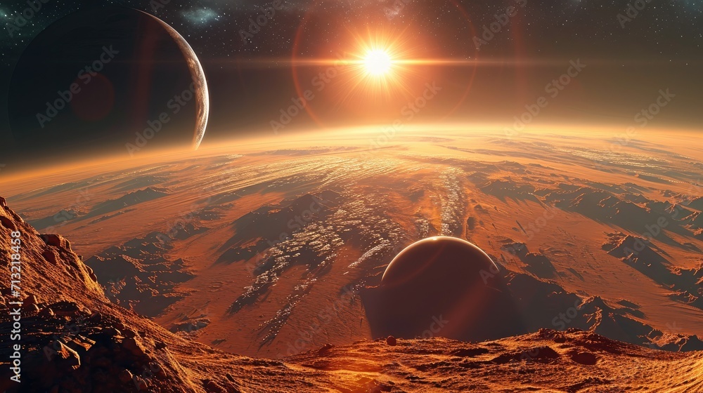 Poster View from mars to earth. Generative AI.