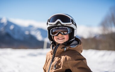 Fototapeta na wymiar a boy skiing in the mountains with his gear on