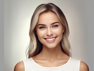 Skin care. Beautiful smiling girl model with makeup