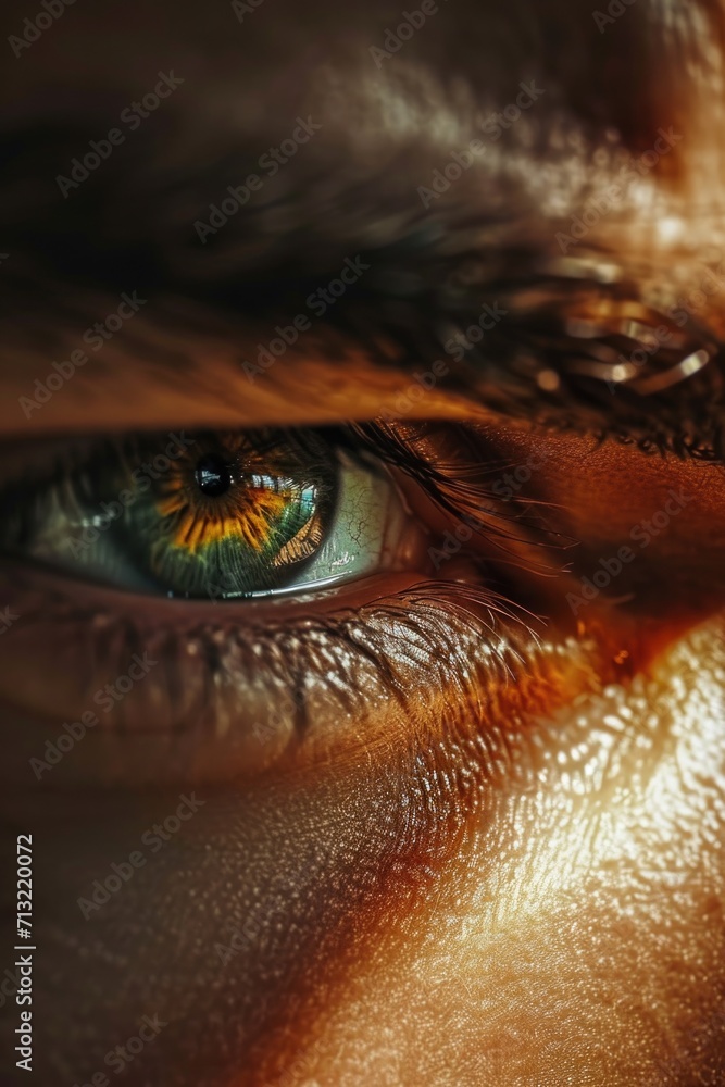 Poster a close up of a person's green eye. suitable for use in various projects