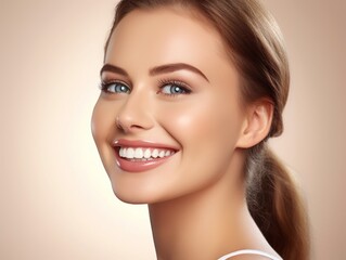 Fototapeta premium Skin care. Beautiful smiling girl model with makeup