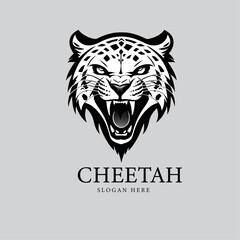 Side profile logo design head of angry cheetah in monochrom color. Generative AI.